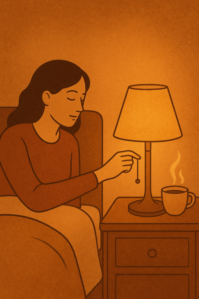 Rutina nocturna relajante con té y lámpara tenue para mejorar el sueño